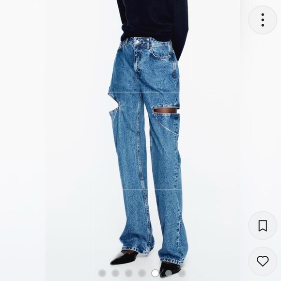 ZARA Z1975 MID WAIST STRAIGHT LEG CUT OUT JEWEL JEANS - Picture 3 of 5